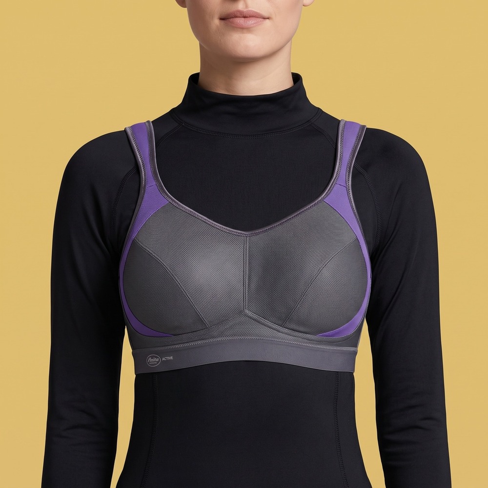 Anita Sports Bra Women 34H Extreme Control Grey Purple High Impact EUC